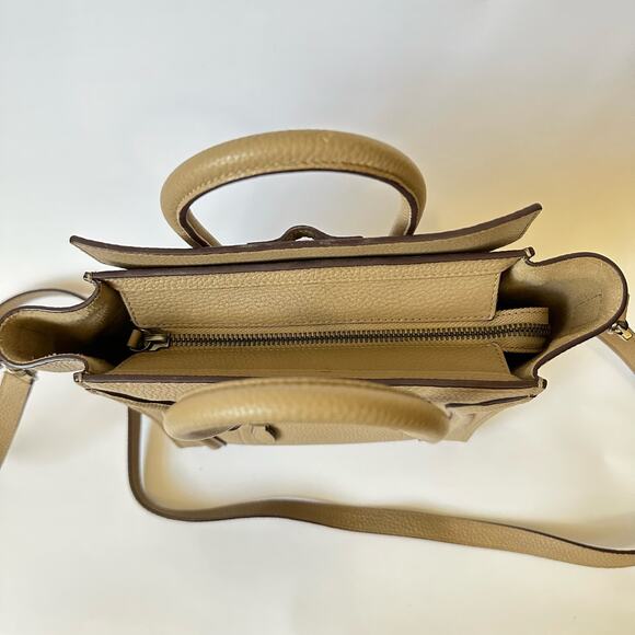 CELINE Luggage Nano Tote Bag Beige Pebbled Leather Handbag Crossbody - Picture 5 of 15